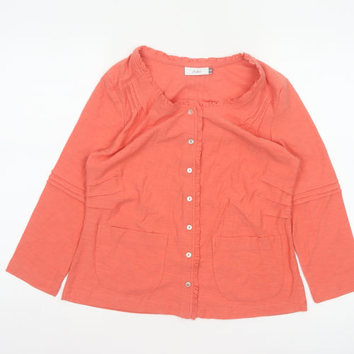 Adini Women Orange XS Cotton Ruffle Button-Up Long Sleeve Top