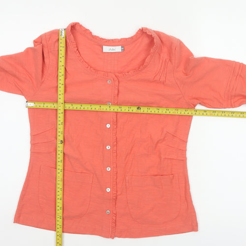 Adini Women Orange XS Cotton Ruffle Button-Up Long Sleeve Top