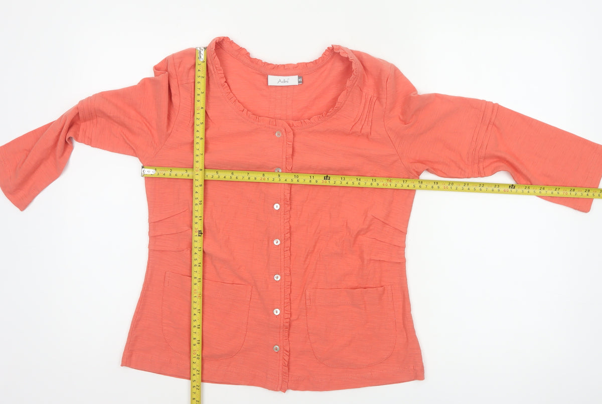Adini Women Orange XS Cotton Ruffle Button-Up Long Sleeve Top