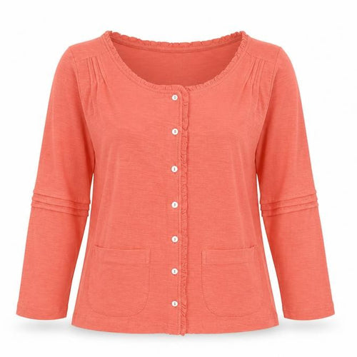 Adini Women Orange XS Cotton Ruffle Button-Up Long Sleeve Top
