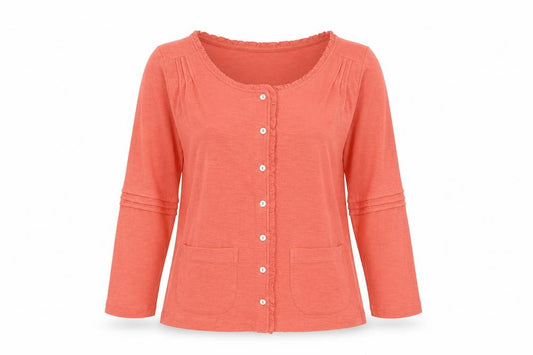 Adini Women Orange XS Cotton Ruffle Button-Up Long Sleeve Top
