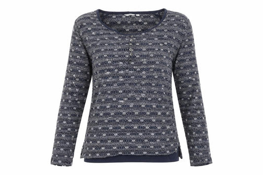 FatFace Women’s Blue Floral Long Sleeve Button Jersey Top UK 10
