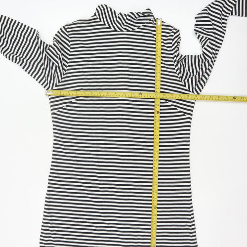 Pop England Women's Black Stripe UK 4 Shift Dress Roll Neck Cotton
