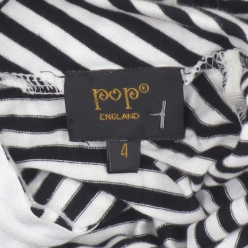 Pop England Women's Black Stripe UK 4 Shift Dress Roll Neck Cotton