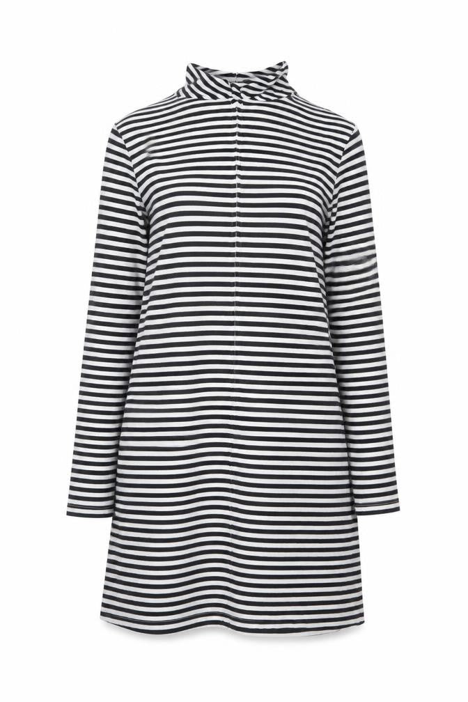 Pop England Women's Black Stripe UK 4 Shift Dress Roll Neck Cotton