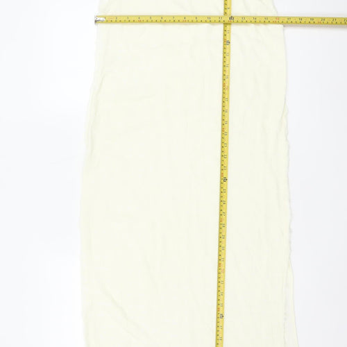 Zara Women Ivory XS Long Sheath Dress Sleeveless Frayed Trim