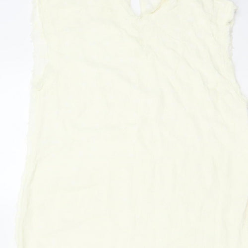 Zara Women Ivory XS Long Sheath Dress Sleeveless Frayed Trim