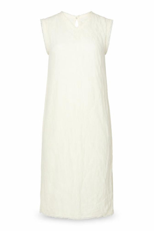 Front view of Zara Women Ivory XS Long Sheath Dress Sleeveless Frayed Trim