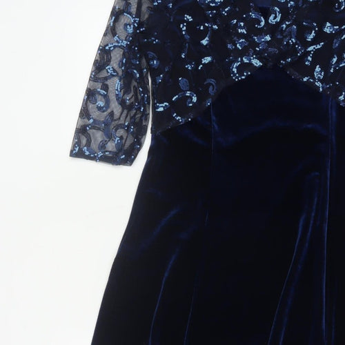 Bm Women’s Blue Size 14 Velvet Sequin Mesh Jacket Dress Formal