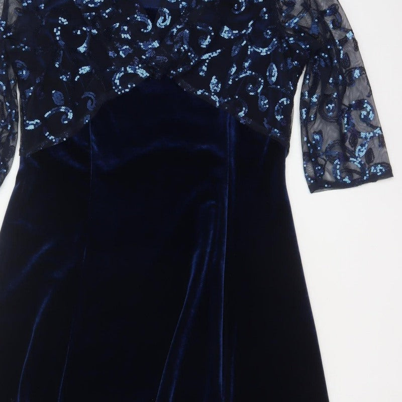 Bm Women’s Blue Size 14 Velvet Sequin Mesh Jacket Dress Formal
