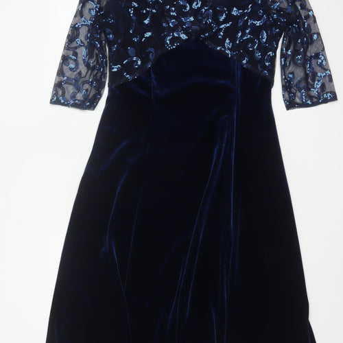 Bm Women’s Blue Size 14 Velvet Sequin Mesh Jacket Dress Formal