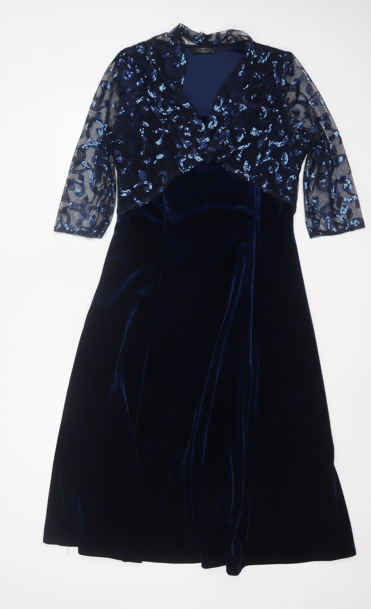 Bm Women’s Blue Size 14 Velvet Sequin Mesh Jacket Dress Formal
