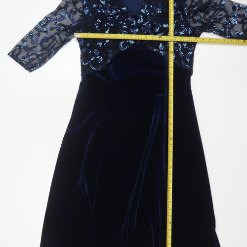 Bm Women’s Blue Size 14 Velvet Sequin Mesh Jacket Dress Formal