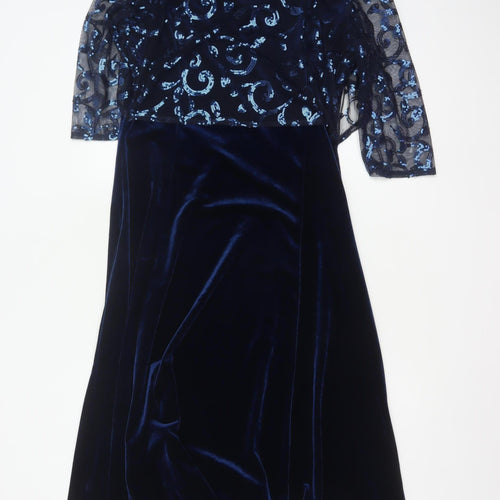 Bm Women’s Blue Size 14 Velvet Sequin Mesh Jacket Dress Formal