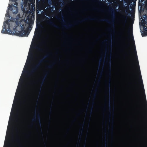 Bm Women’s Blue Size 14 Velvet Sequin Mesh Jacket Dress Formal