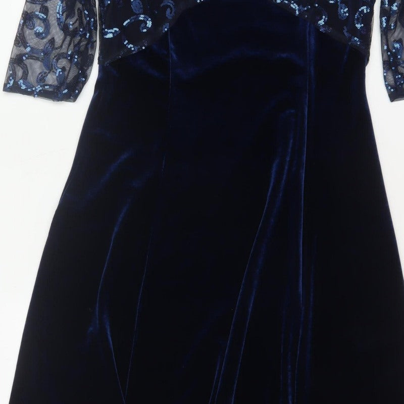 Bm Women’s Blue Size 14 Velvet Sequin Mesh Jacket Dress Formal