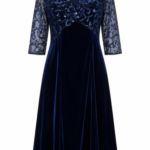 Bm Women’s Blue Size 14 Velvet Sequin Mesh Jacket Dress Formal
