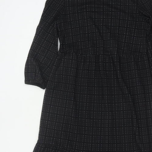 Oliver Bonas Women Black UK 8 Midi Fit & Flare Geometric Ruffle Dress