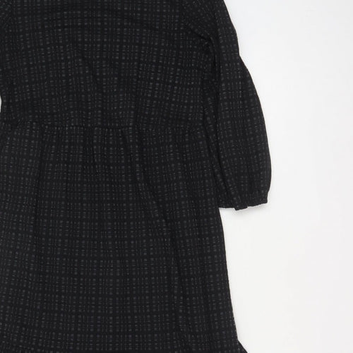Oliver Bonas Women Black UK 8 Midi Fit & Flare Geometric Ruffle Dress