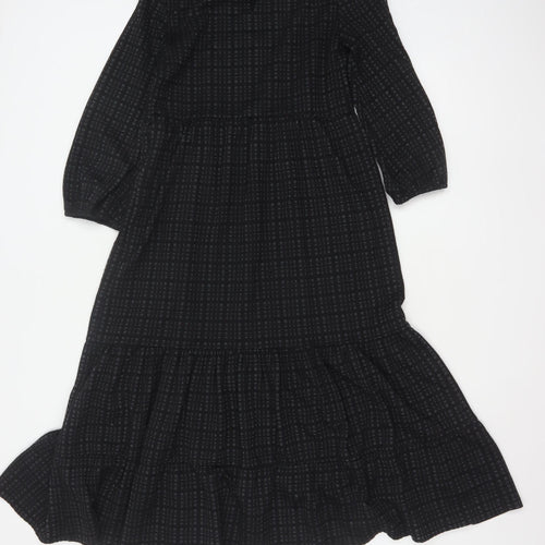 Oliver Bonas Women Black UK 8 Midi Fit & Flare Geometric Ruffle Dress