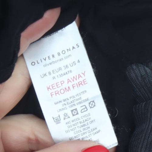 Oliver Bonas Women Black UK 8 Midi Fit & Flare Geometric Ruffle Dress