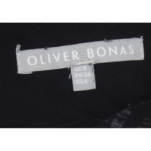 Oliver Bonas Women Black UK 8 Midi Fit & Flare Geometric Ruffle Dress