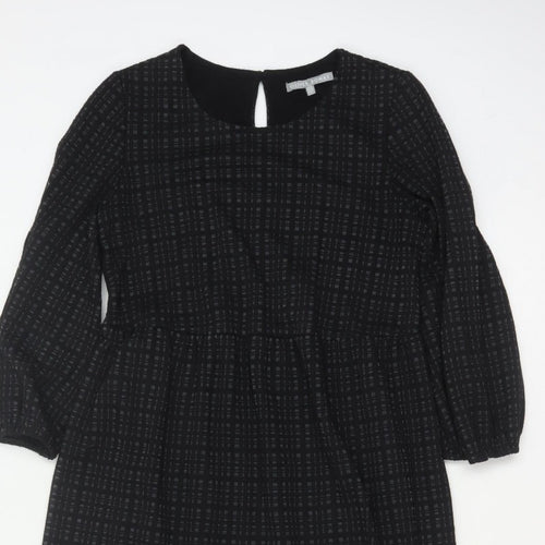 Oliver Bonas Women Black UK 8 Midi Fit & Flare Geometric Ruffle Dress