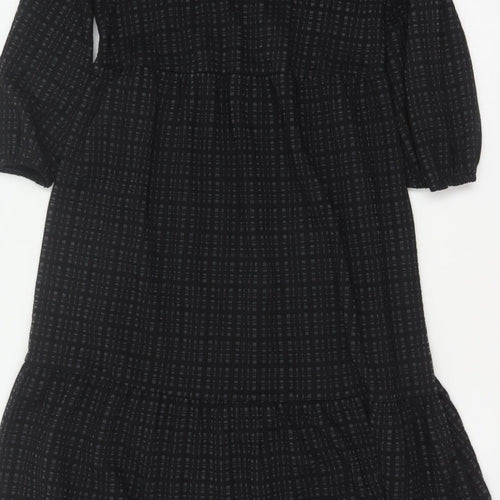 Oliver Bonas Women Black UK 8 Midi Fit & Flare Geometric Ruffle Dress