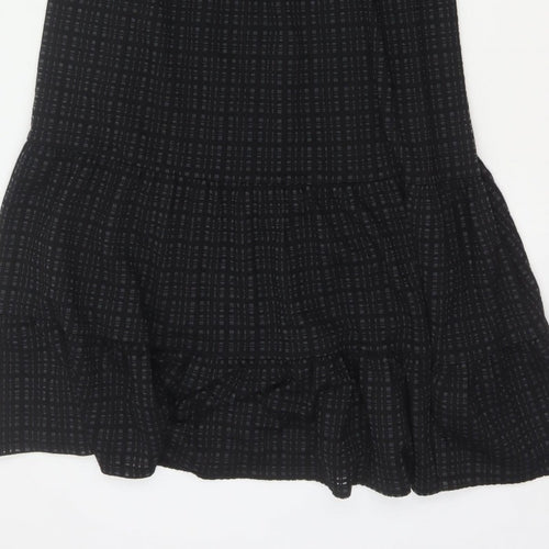 Oliver Bonas Women Black UK 8 Midi Fit & Flare Geometric Ruffle Dress