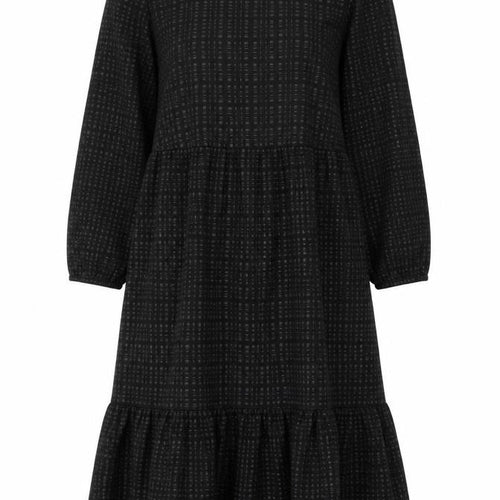 Oliver Bonas Women Black UK 8 Midi Fit & Flare Geometric Ruffle Dress