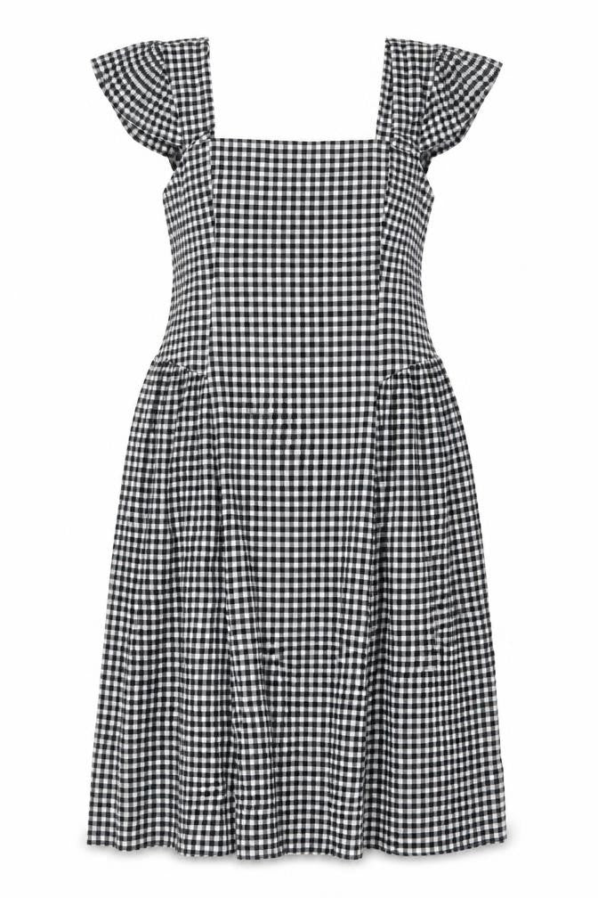 M&S Women Black White Gingham UK 24 Fit & Flare Midi Dress