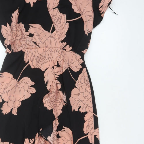 AX Paris Women Black Pink Floral Size 10 Fit & Flare Ruffle Maxi Dress
