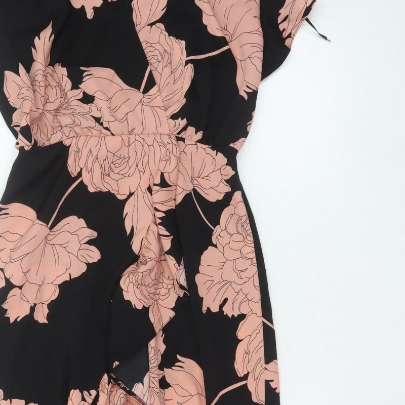AX Paris Women Black Pink Floral Size 10 Fit & Flare Ruffle Maxi Dress