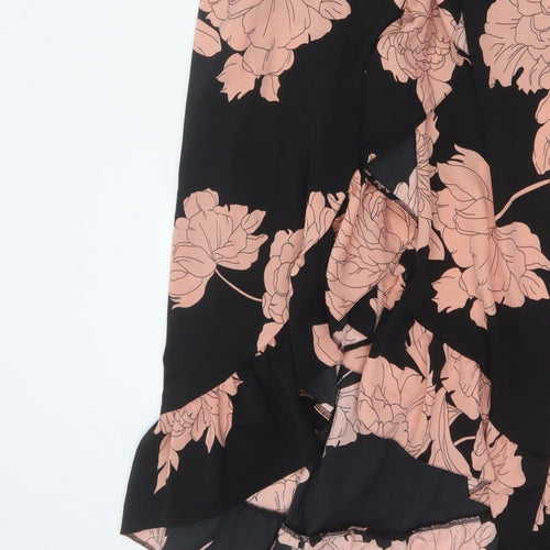 AX Paris Women Black Pink Floral Size 10 Fit & Flare Ruffle Maxi Dress