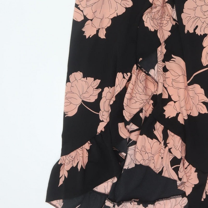 AX Paris Women Black Pink Floral Size 10 Fit & Flare Ruffle Maxi Dress