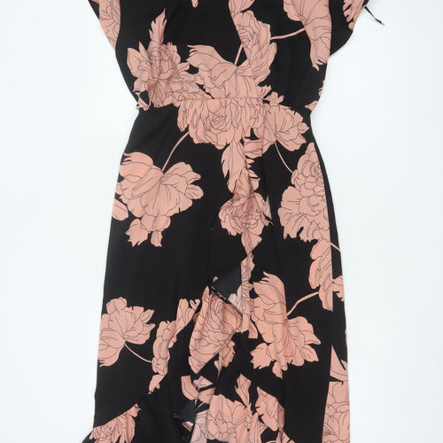 AX Paris Women Black Pink Floral Size 10 Fit & Flare Ruffle Maxi Dress