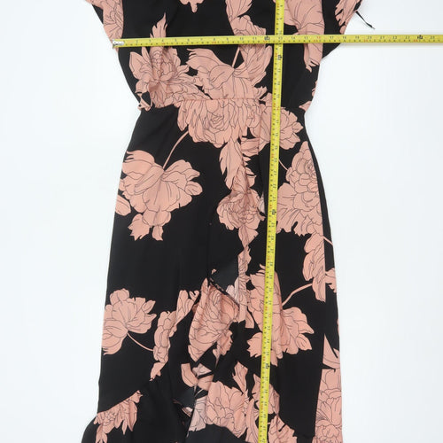 AX Paris Women Black Pink Floral Size 10 Fit & Flare Ruffle Maxi Dress