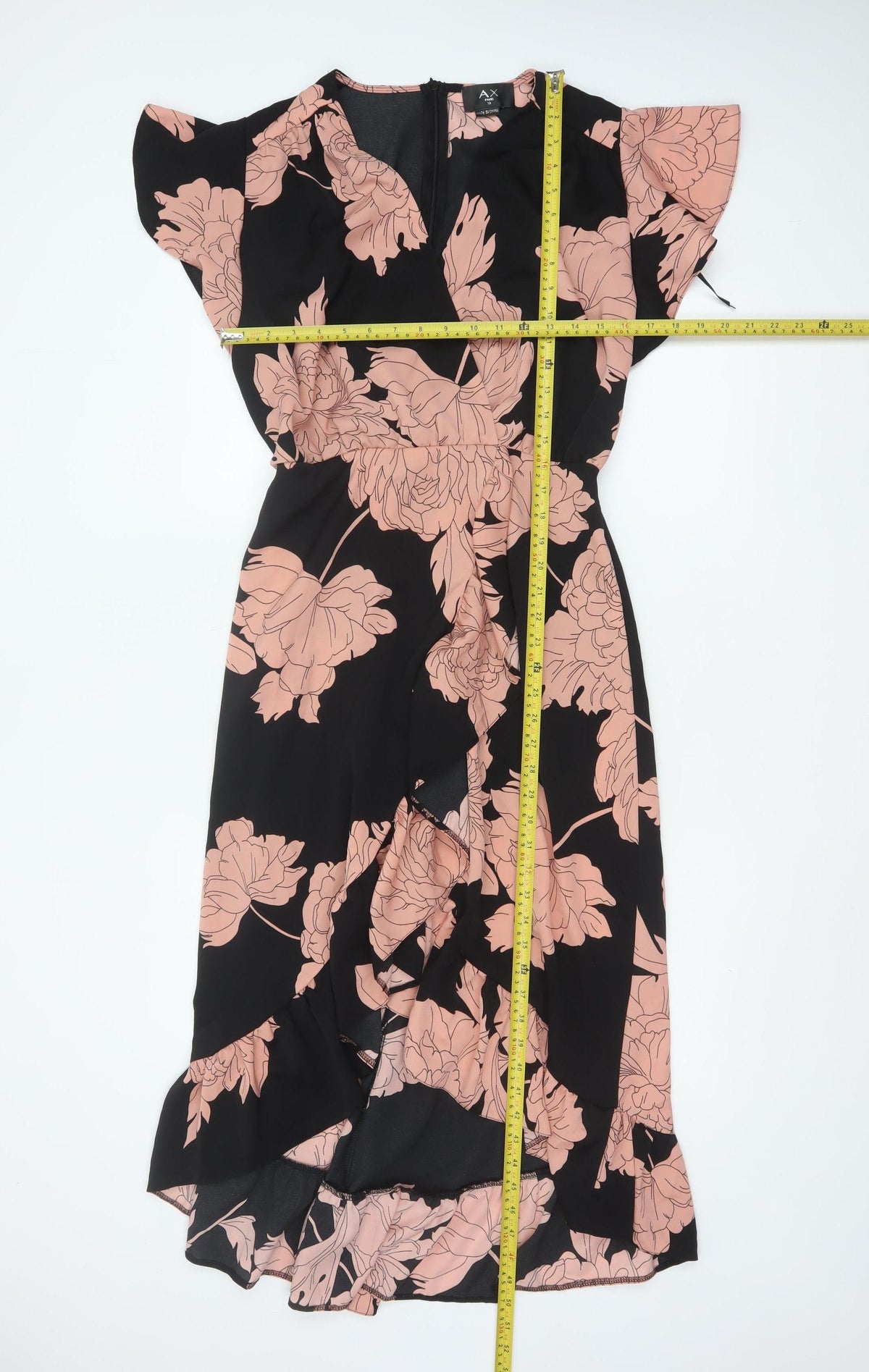 AX Paris Women Black Pink Floral Size 10 Fit & Flare Ruffle Maxi Dress