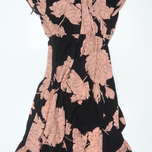 AX Paris Women Black Pink Floral Size 10 Fit & Flare Ruffle Maxi Dress