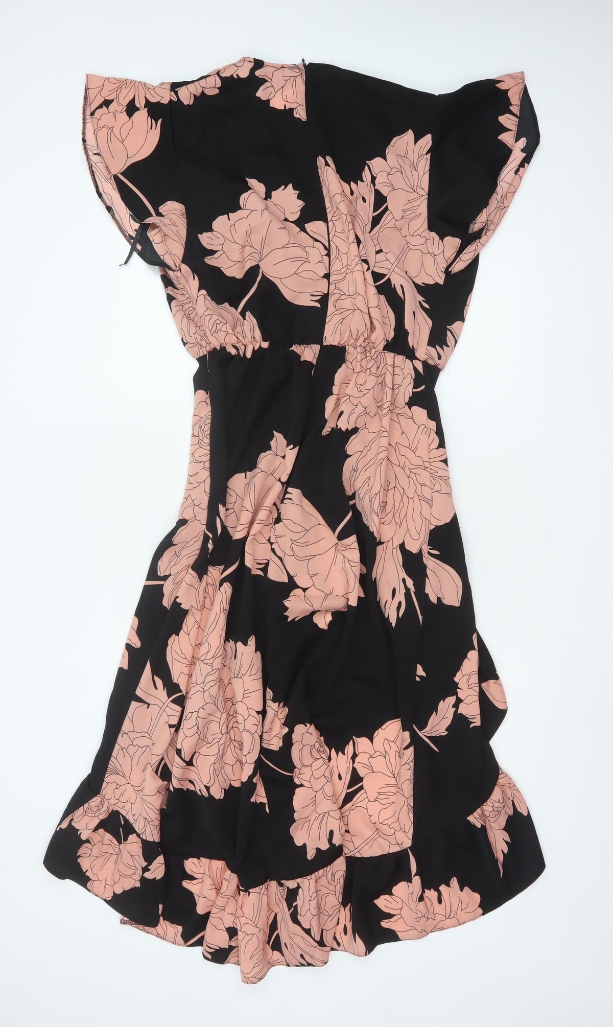AX Paris Women Black Pink Floral Size 10 Fit & Flare Ruffle Maxi Dress