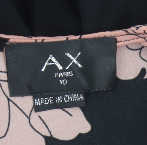 AX Paris Women Black Pink Floral Size 10 Fit & Flare Ruffle Maxi Dress