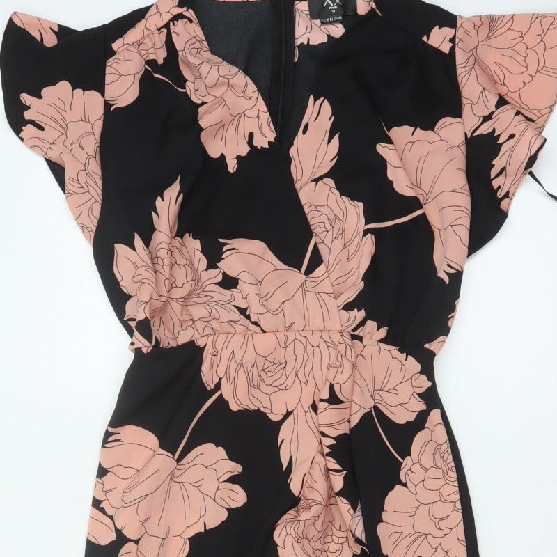 AX Paris Women Black Pink Floral Size 10 Fit & Flare Ruffle Maxi Dress