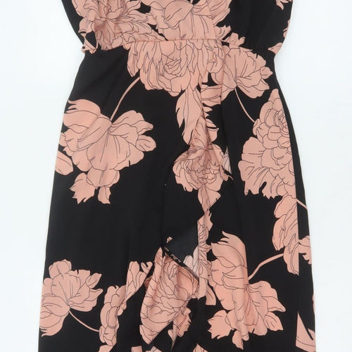 AX Paris Women Black Pink Floral Size 10 Fit & Flare Ruffle Maxi Dress