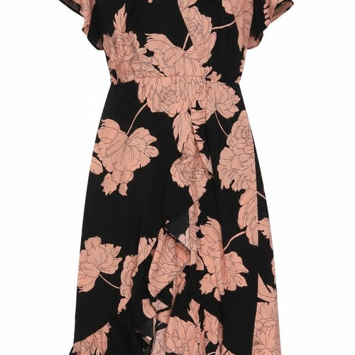 AX Paris Women Black Pink Floral Size 10 Fit & Flare Ruffle Maxi Dress