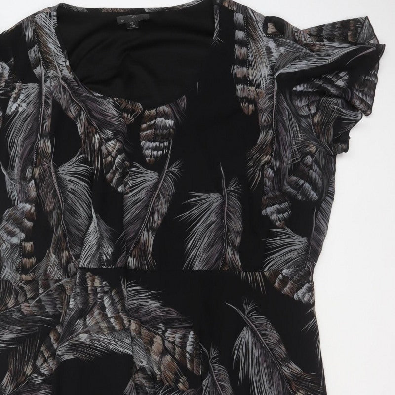 AX Paris Women Black Feather Print UK 12 Fit & Flare Knee Dress