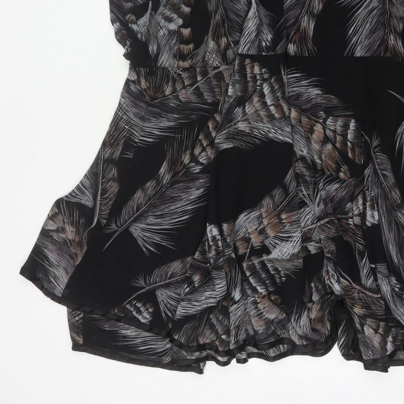 AX Paris Women Black Feather Print UK 12 Fit & Flare Knee Dress