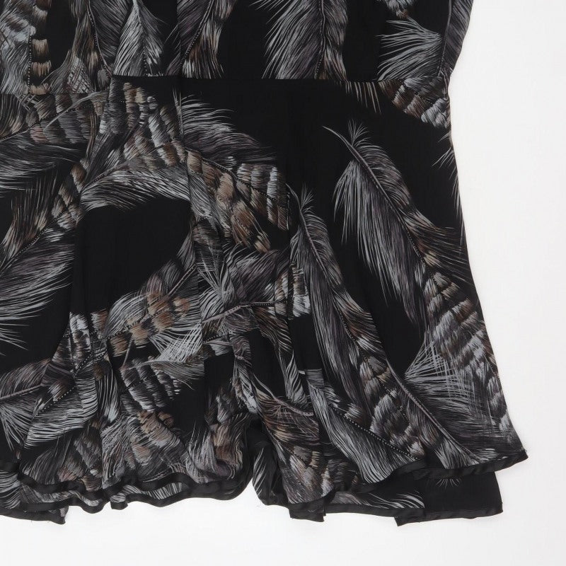 AX Paris Women Black Feather Print UK 12 Fit & Flare Knee Dress