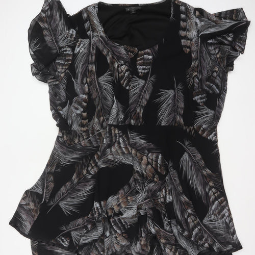 AX Paris Women Black Feather Print UK 12 Fit & Flare Knee Dress