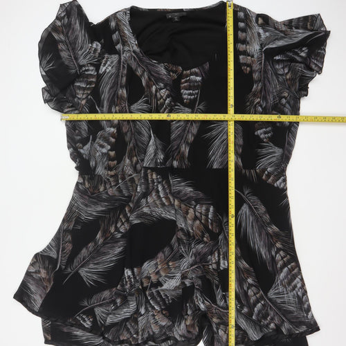 AX Paris Women Black Feather Print UK 12 Fit & Flare Knee Dress