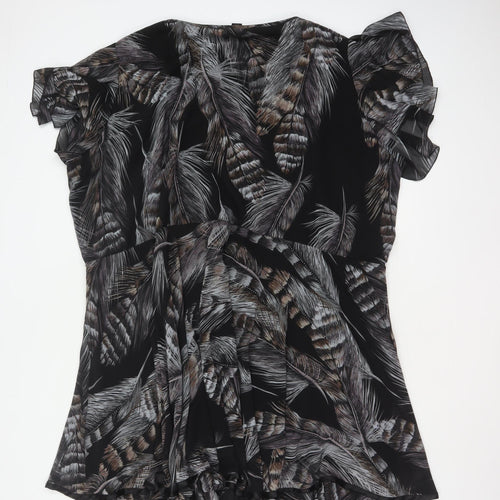 AX Paris Women Black Feather Print UK 12 Fit & Flare Knee Dress